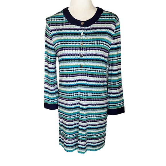 Tory Burch Silk Knit Blue Striped Tunic Mini Column Dress - M - Picture 2 of 11